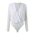 thumbnail image 4 of ASFGIMUJ Women's Bodysuit Top Satin Long Sleeve V Neck Snap Closure Wrap Body Suits Leotard White L, 4 of 8
