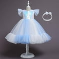 thumbnail image 4 of CUZIBR Girls Tutu Sequins Dress Ruffles Sleeveless Rainbow Glitter Tulle Long Dresses With Hairband Party Formal Gown Elegant Outfits,White,7-8 Years, 4 of 6