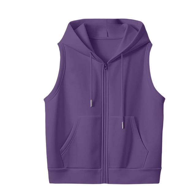 iHPH7 Chandail à Capuchon Sans Manches Femme Gilet à Fermeture à Glissière Gilet à Capuche Femme Mode Automne Gilet d'Automne pour Femme Veste Sans Manches Femme Hauts d'Automne pour Femmes Violet P