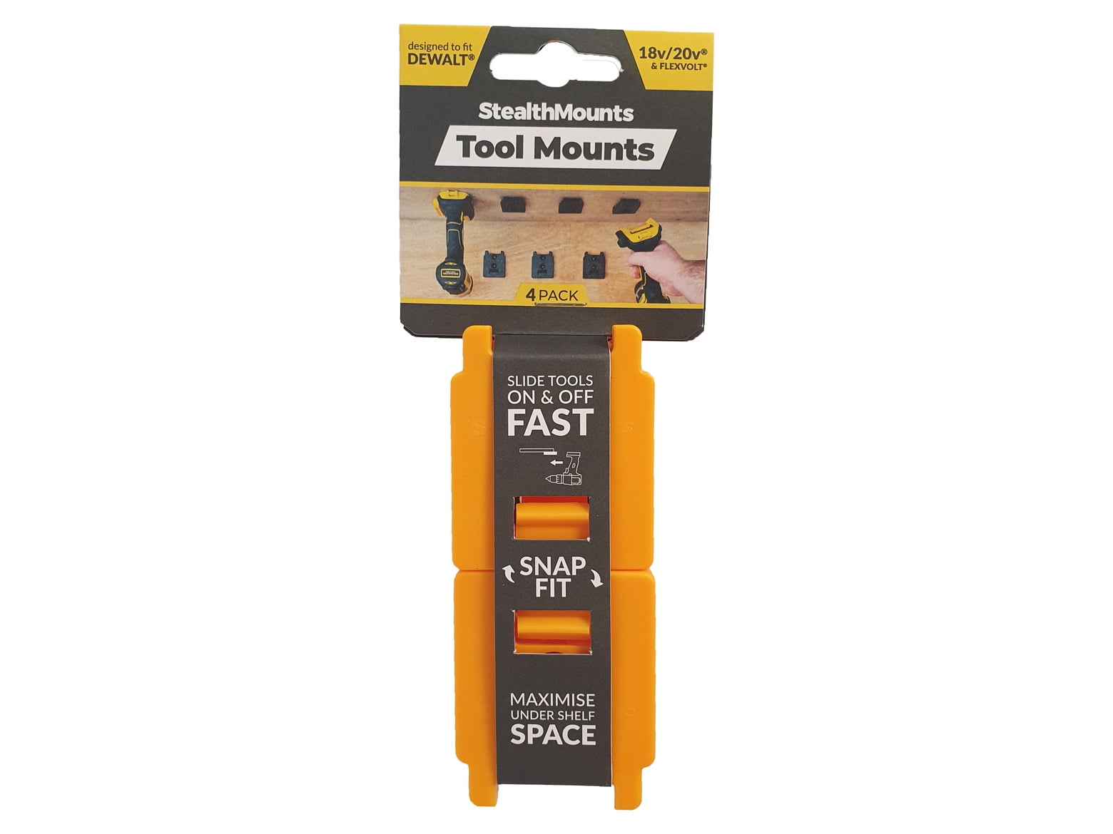 StealthMounts Tool Mounts for DeWalt XR and Flexvolt, Yellow, 4 per Pack