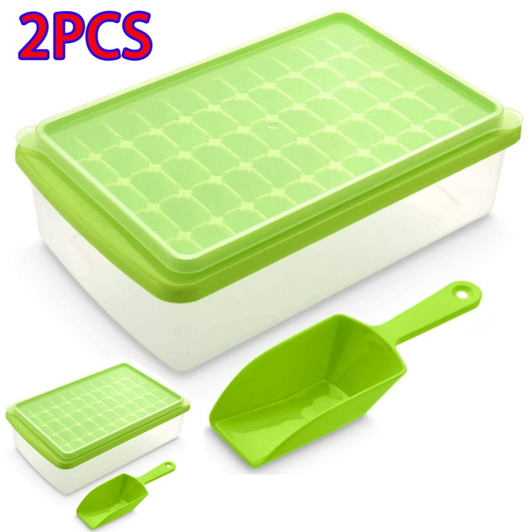 SKYCARPER 2pcs Ice Cube Tray with Lid and Bucket - Large Freezer Ice Tray - Comes with Ice Container, Scoop and Cover - BPA Free Ice Cube Molds 