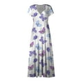 thumbnail image 4 of kytmyeq Women's Long Casual Dress Summer Short-Sleeve V-Neck Waist Retraction Printed Dress, 4 of 5