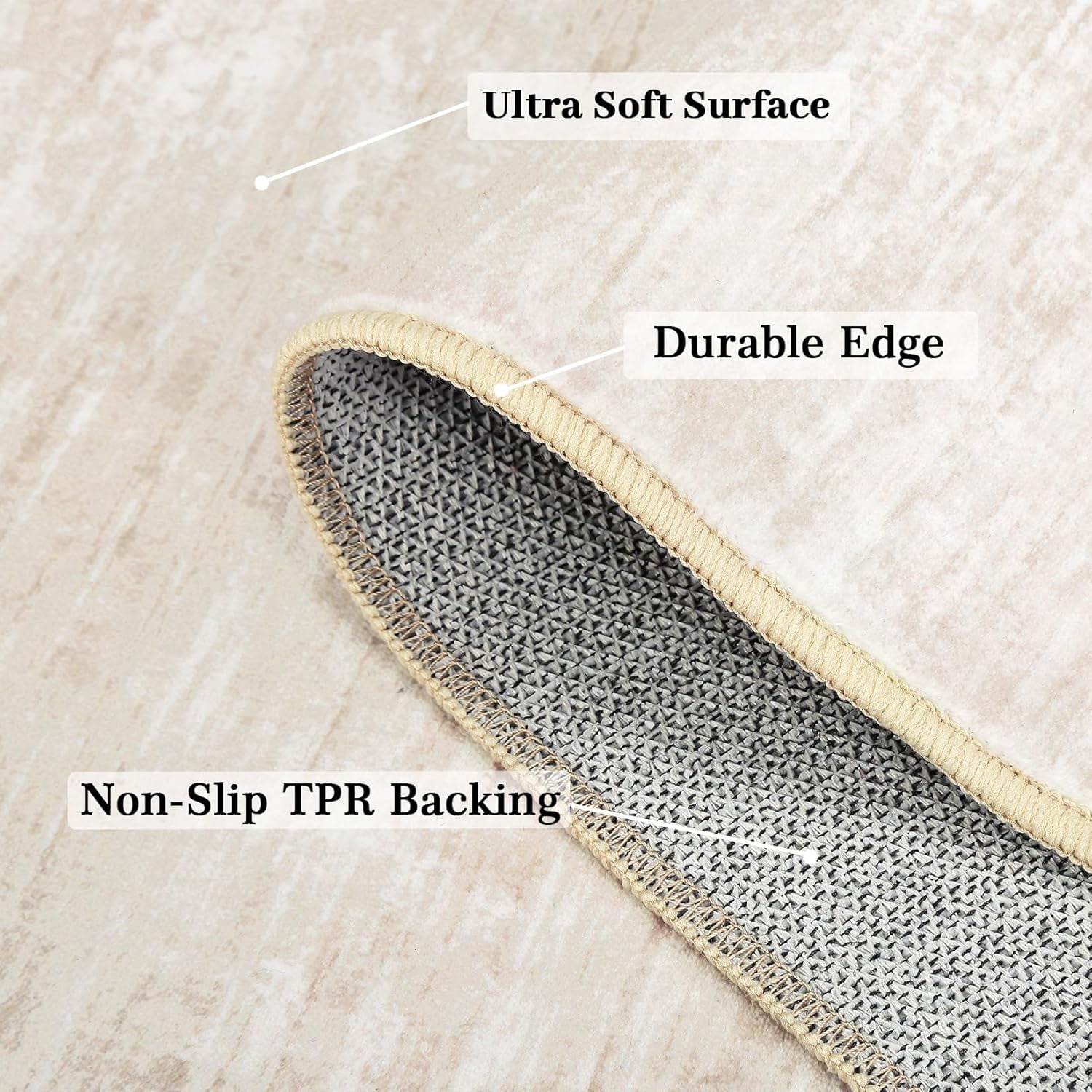 Shininglove Washable Runner Rugs 2' x 6' Modern Abstract Plain Texture Living Room Carpet, Contemporary Non-Slip Accent Floor Mat for Kichen Entryway(Beige)