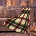 thumbnail image 5 of Burgundy And Forest Green Intersecting Plaid Bands, Soft Flannel Blanket with Traditional Tartan Plaid Print, Housewarming Gift and Home Decor for Bedroom and Living Room, 5 of 7