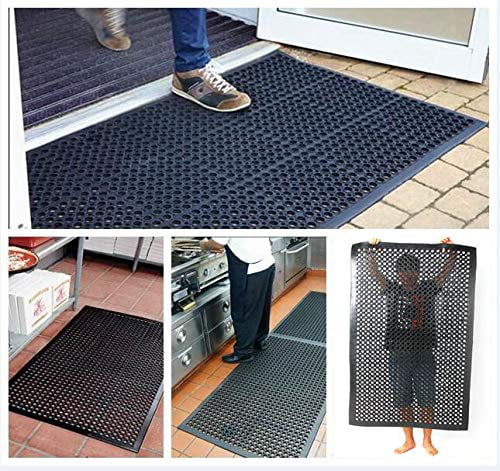 Bar Kitchen Industrial Anti-fatigue Drainage Rubber Non-slip Hexagonal Mat 