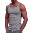 thumbnail image 2 of Men's Square Neck Ribbed Slim Fit Sports Tank Top Light Gray XL, 2 of 10