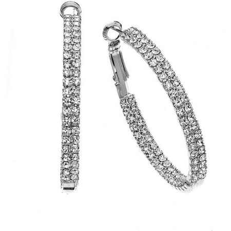 X & O Handset Austrian Crystal 40mm Rhodium-Plated Twin-Row Inside-Out Earrings