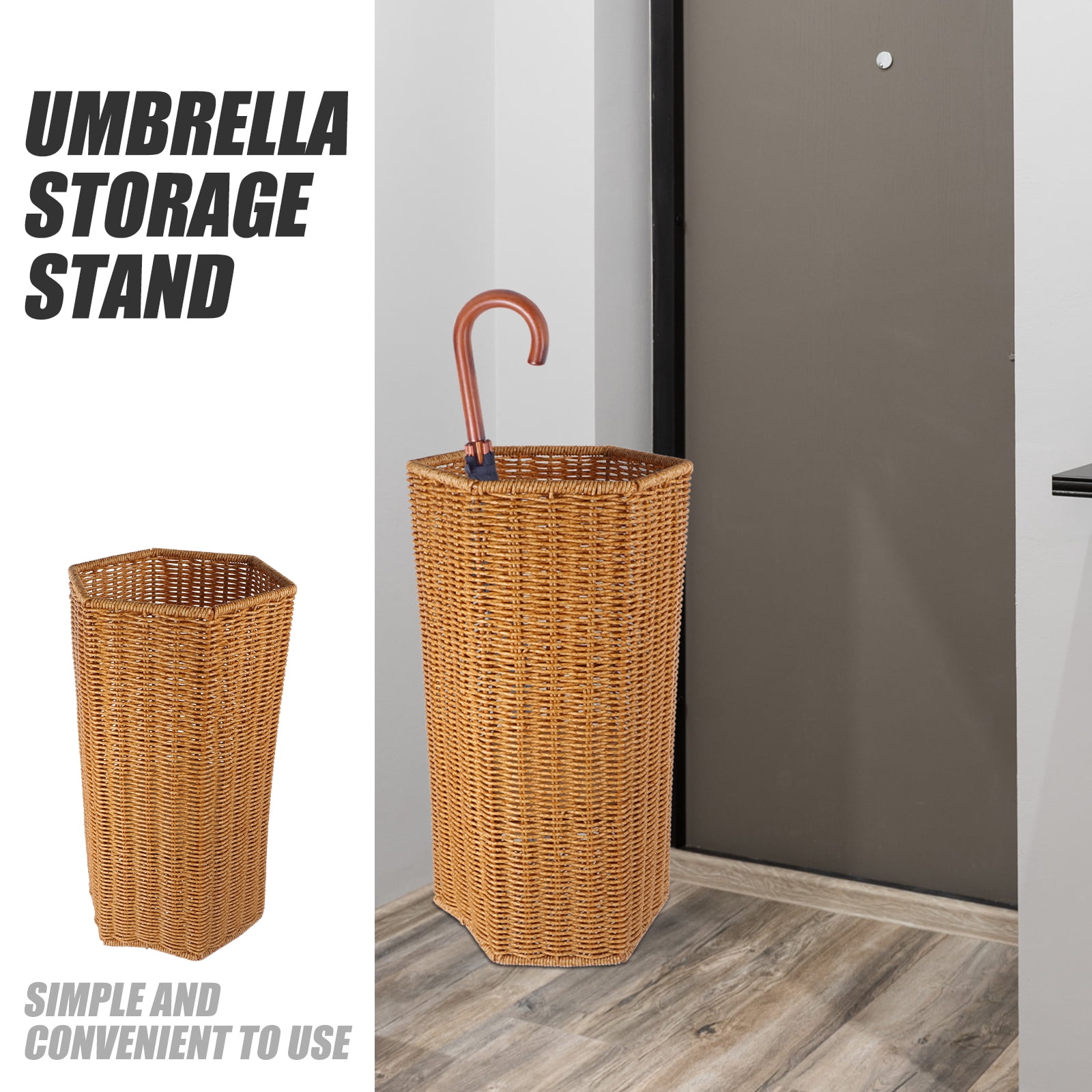 Monyance umbrella holder indoor Woven Rattan Umbrella Stand Holder for Entryway and Laundry(15.55X8.27X7.48Inches)