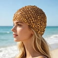 thumbnail image 3 of Ticikt Women Crochet Skull Cap, Handmade Hollow Fishnet Sequin Solid Cotton Hair Wrap Fashion Styling Beanie,Khaki, 3 of 4