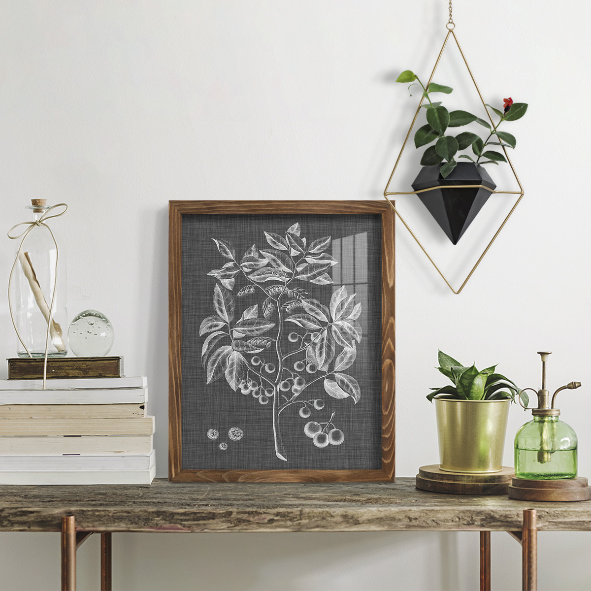 Graphic Foliage VI - Framed Print w/glass - Walnut