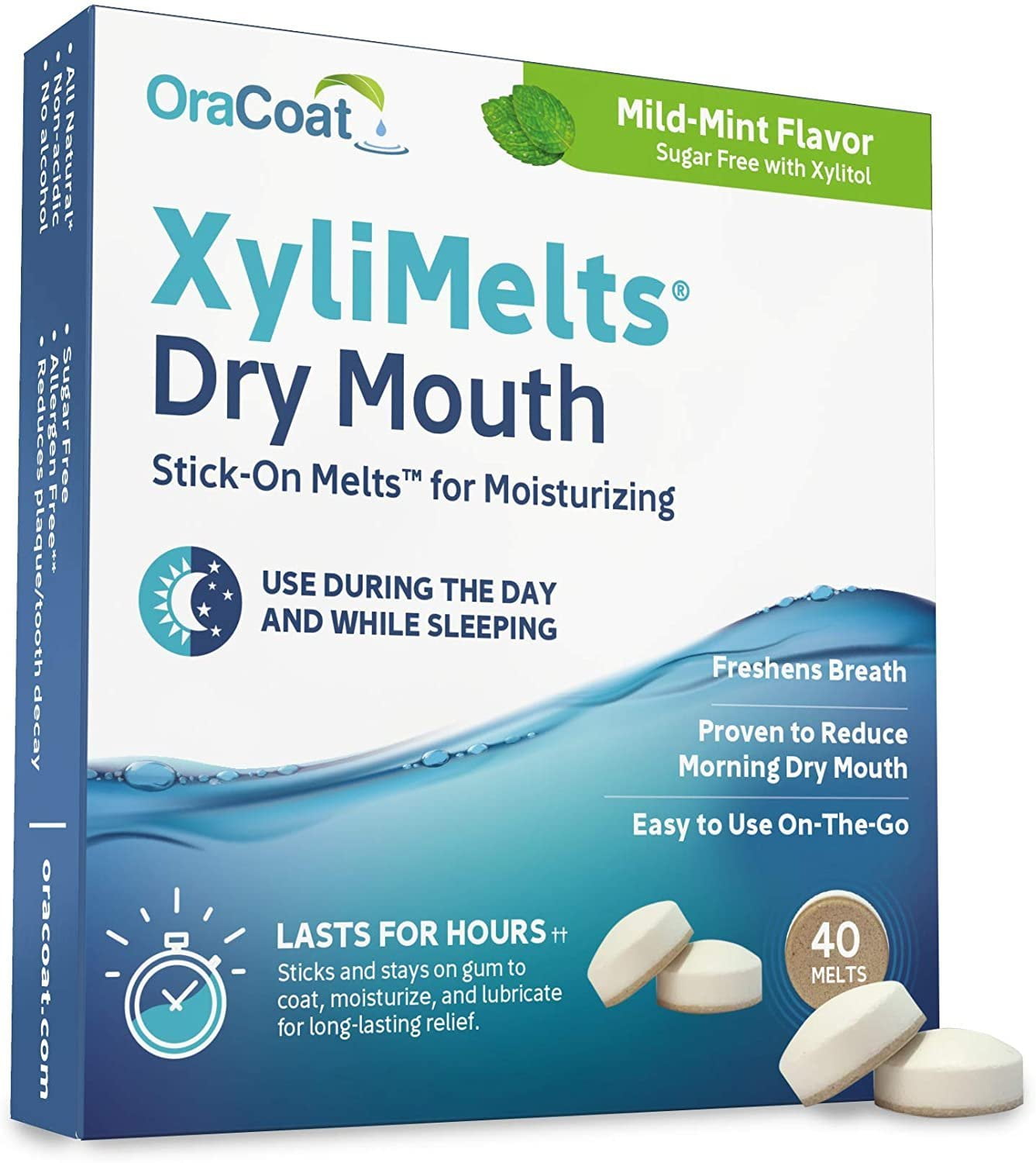 Oracoat Xylimelts Dry Mouth Regular Freshens Breath, Mild Mint, 40