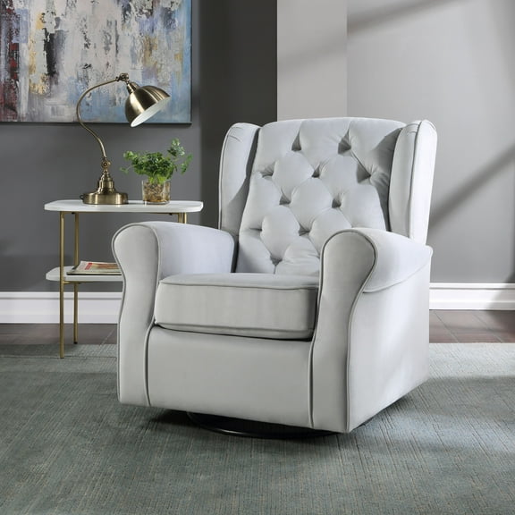 Miekor Furniture Zeger Gray Fabric Glider Chair With Swivel 42563