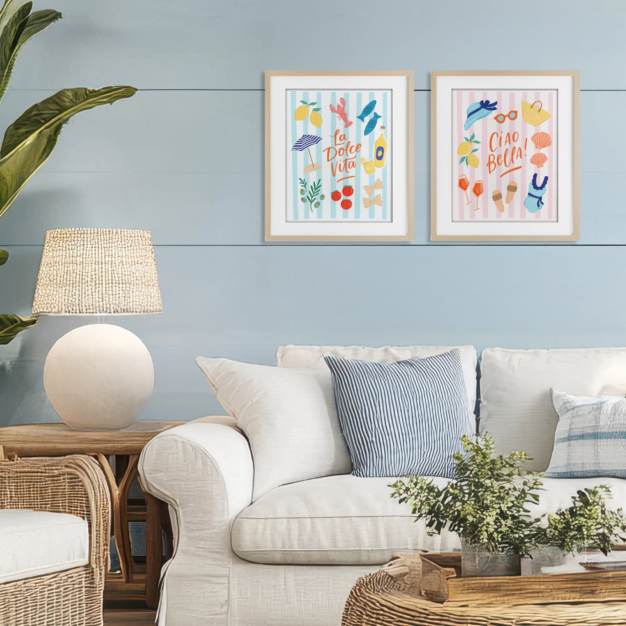 Stupell Industries Summer Italian Vacation 2 Piece Birch Framed Print Under Glass Set, design by Sandra Picco