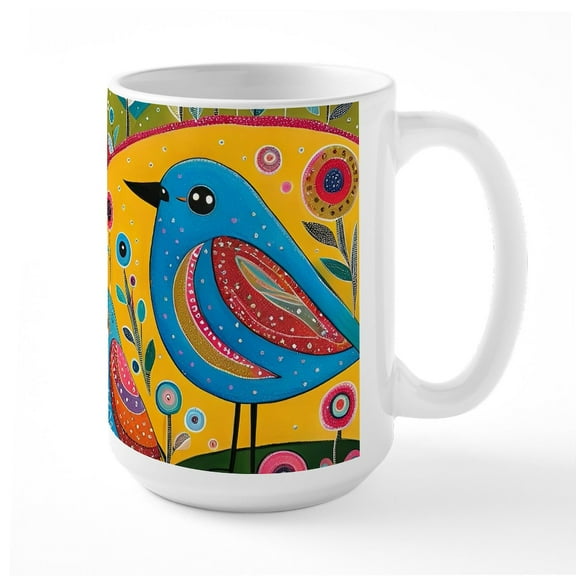 CafePress - Three Little Birds On The Hill Mugs - 15 oz Ceramic Large White Novelty Mug