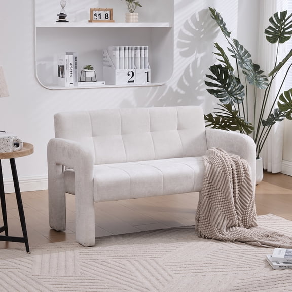 46" Wide Modern Armchair with Ergonomic Design, Loveseat Upholstered Sofa with Armrest, Chenille Leisure Sofa for Living Room Bedroom, Beige