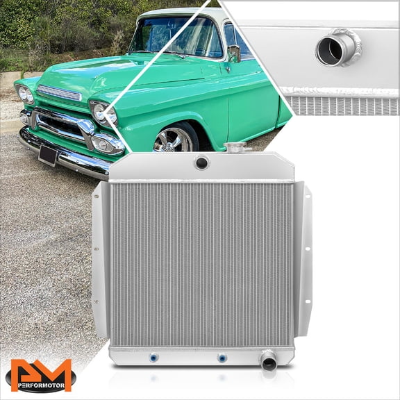 PM PERFORMOTOR Aluminum 3-Row Racing Radiator for 55-59 Chevy/GMC Pickup Truck 3.8L/6.1L l6/V8
