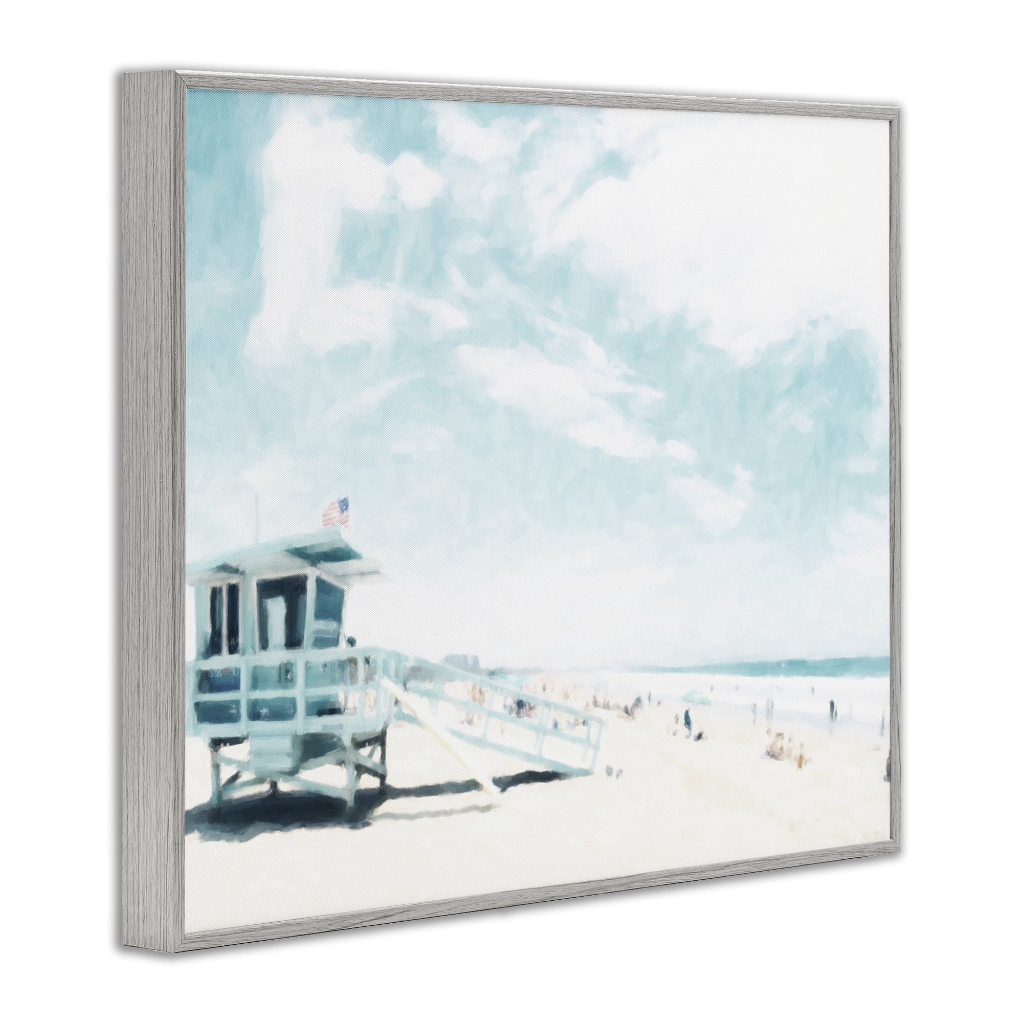 Stupell Industries Blue Beach Station Gray Framed Giclee Art, design by Kim Curinga