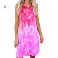 thumbnail image 2 of Robe Femme Teinture sur Nœuds Imprimée Sans Manches Col Rond Robe Débardeur, Rouge Rose, S, 2 of 3