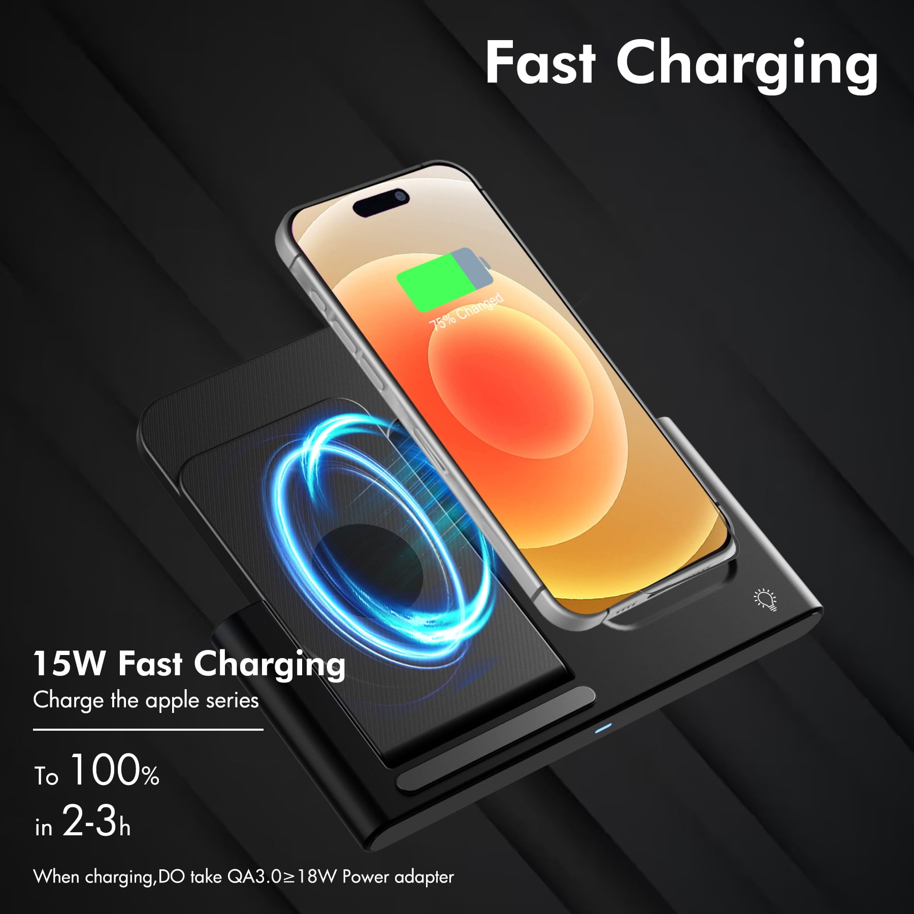 Wireless Charging Stand for iPhone 17 to 8 Series, Wireless Charger Phone Charger Holder Compatible with Apple Watch, for AirPods 4 3 2 Pro, 3 in 1 Fast Charger Stand(Black)
