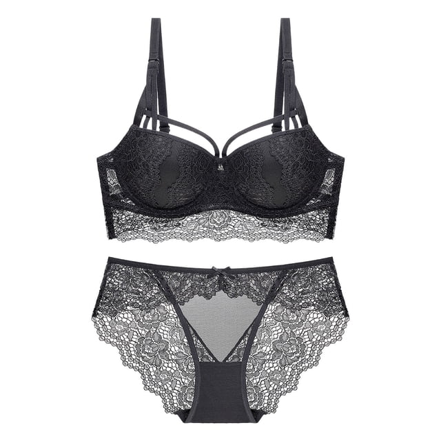 Gibobby Conjunto de lencería Sujetador push-up de encaje sexy, ropa interior para mujer, conjunto de sujetador y sujetador para niñas(Negro, 85C)