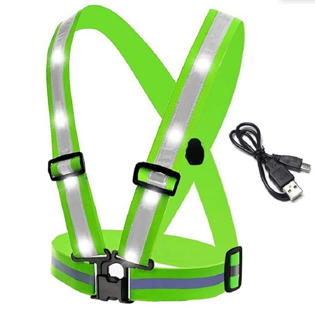 Adjustable USB Rechargeable LED Reflective Belt Vest for Running Cycling Outdoor 