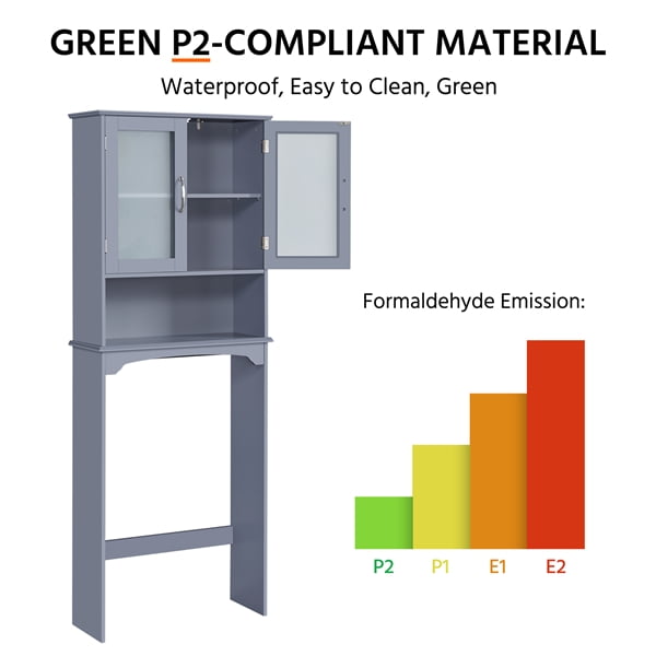 FullFurnique Toilet Storage Cabinet with 1 Open Shelf, Gray