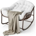 thumbnail image 1 of Patio Furniture Outdoor Papasan Rocking Chair, Oversized Wicker Lounge Chair with Cushion and Metal Frame, Patio Rattan Egg Rocker for Balcony Backyard Porch Bedroom, White, 1 of 7
