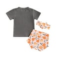 thumbnail image 4 of Youmylove Toddler Girl's Clothes Outfits Short Sleeve Peach T-Shirt Shorts With Headband 3Pcs Set, 4 of 5