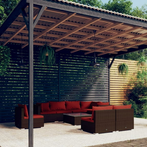 vidaXL 9 Piece Patio Lounge Set with Cushions Poly Rattan Brown, 3102555