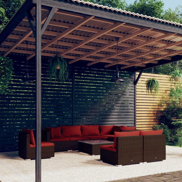 vidaXL 9 Piece Garden Lounge Set with Cushions Poly Rattan Brown