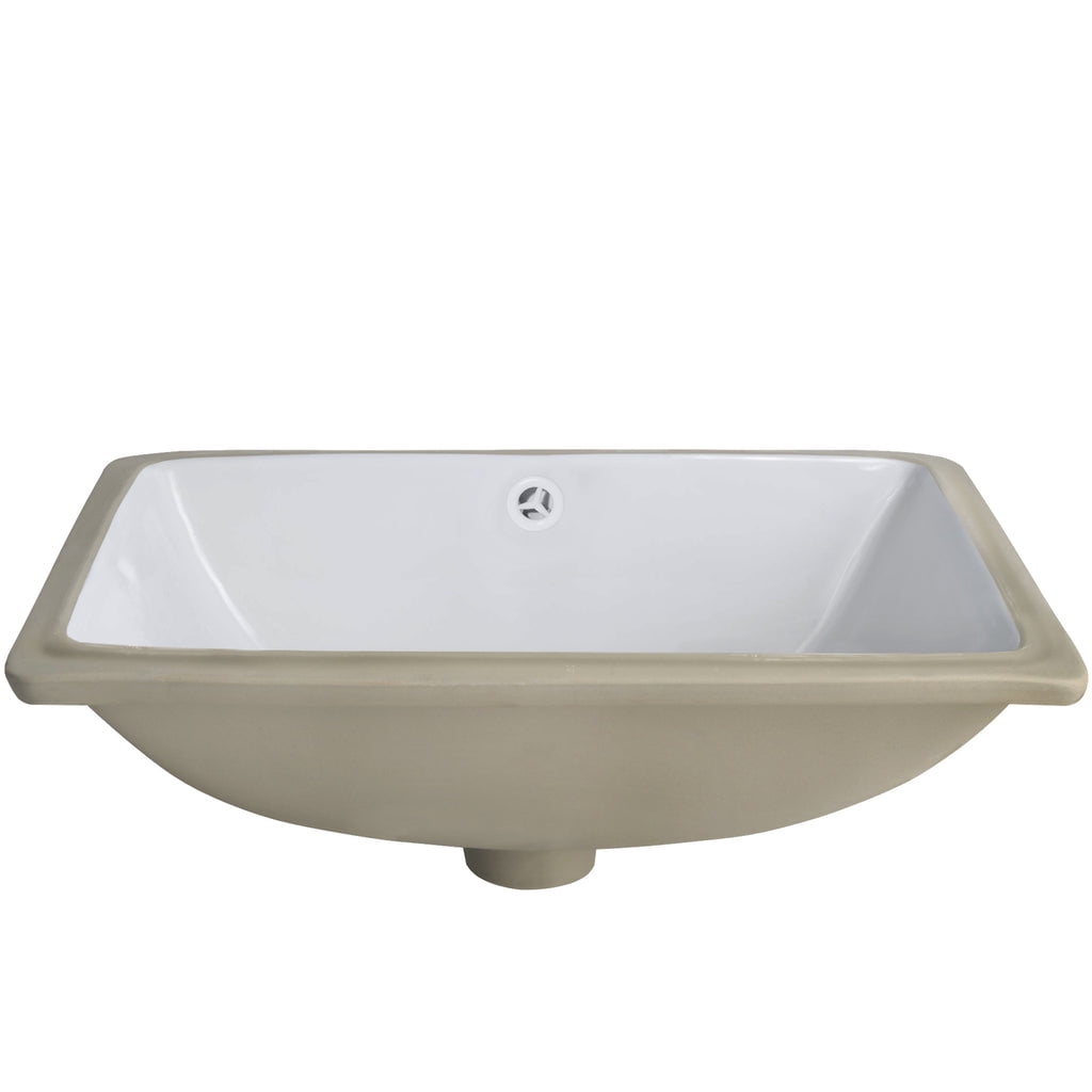 Novatto NP-U213907 Rectangular Undermount White Porcelain Sink with Overflow, 22.375-inches