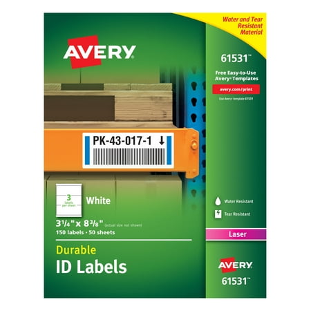 UPC: 0072782615314 | Avery Durable ID Labels  TrueBlock Technology  Permanent Adhesive  3-1/4  x 8-3/8   150 Labels (61531)