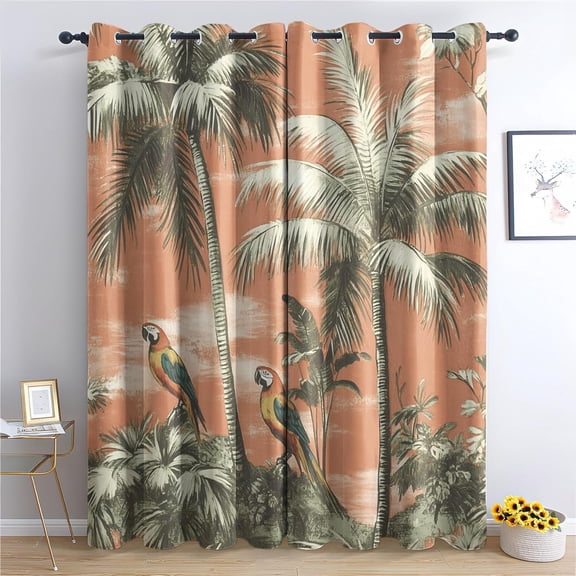 Parrot Window Curtains - Parrot Blackout Curtains, Palm Tree Window Curtains, Tropical Bird Home Decor Curtains 42"W x 63"L (Pack of 2)