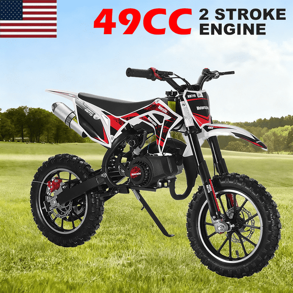 49cc Dirt Bike for Kids 8-14, Gas-Power Mini Dirt Bike, 25 MPH Max Speed, Front & Rear Disc Brakes, Shock Absorption, Padded Seat, Kids Motorcycle, Mini Motorcycle
