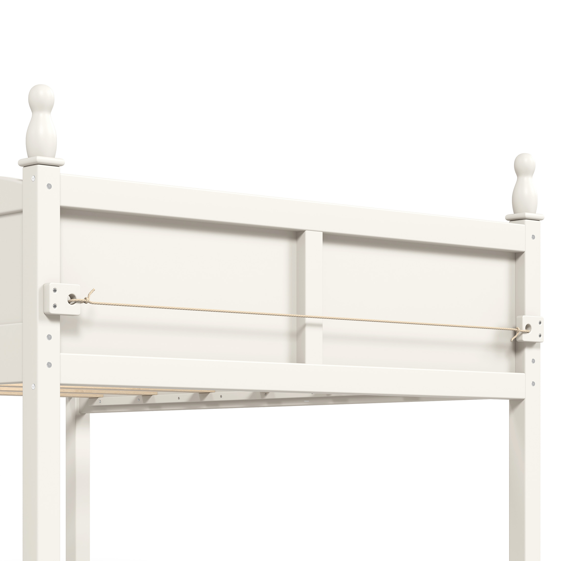 GDF Studio Full Size Low Loft Bed with Guardrails, Ladder & Side Bookshelf, Chic Design, Beige