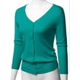 thumbnail image 3 of FashionOutfit Women's Solid Button Down V-Neck 3/4 Sleeves Knit Cardigan, 3 of 4