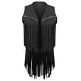 thumbnail image 3 of Lovskoo Womens Vintage Western Fringe Vest Tops Classic Suede Leather 70S Cowboy Shirt Sleeveless Tassels Cardigan Jackets Black, 3 of 6