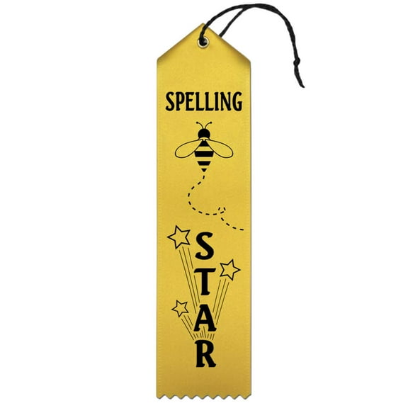 RibbonsNow Spelling Star Ribbons - 25 Yellow Ribbons with Card & String
