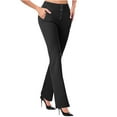 thumbnail image 3 of YanHoo Womens Stretchy Dress Pants Button Pockets High Waist Pull On Office Slacks Casual Business Work Wide Leg Pants Trousers Black,M, 3 of 7