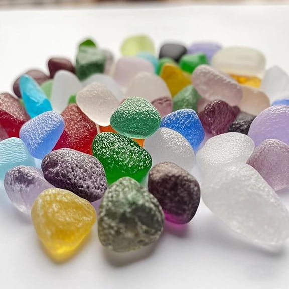 Sea Glass Beads/Beach Glass Beads for Jewelry Making (Big Size / 10-18 mm, Coarse Frosted Surface Multicolored Rainbow Mix, Not Drilled) (100PCS)