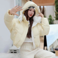 thumbnail image 4 of Chaqueta de invierno para mujer, de plumón de pato blanco, corta, gruesa, cálida, con capucha y bloques de color, holgada, informal, novedad en prendas de abrigo, 4 of 5