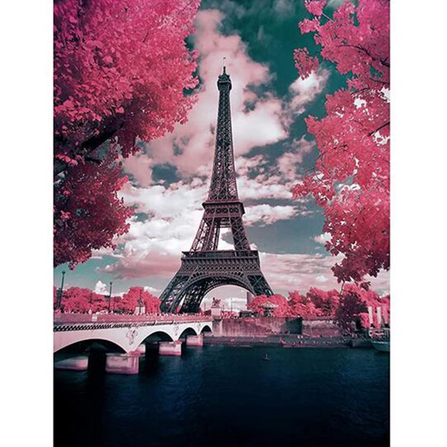 Pintura de diamante (DE1171) DIY 5D Torre Eiffel paisaje punto de cruz cuadro de mosaico 30x40cm Hugtrwg Para estrenar