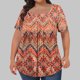 thumbnail image 1 of Puntoco Liquidación de blusas cortas para mujer Blusa holgada de manga corta plisada con cuello grande y estampado para mujer L-5xl, 1 of 5