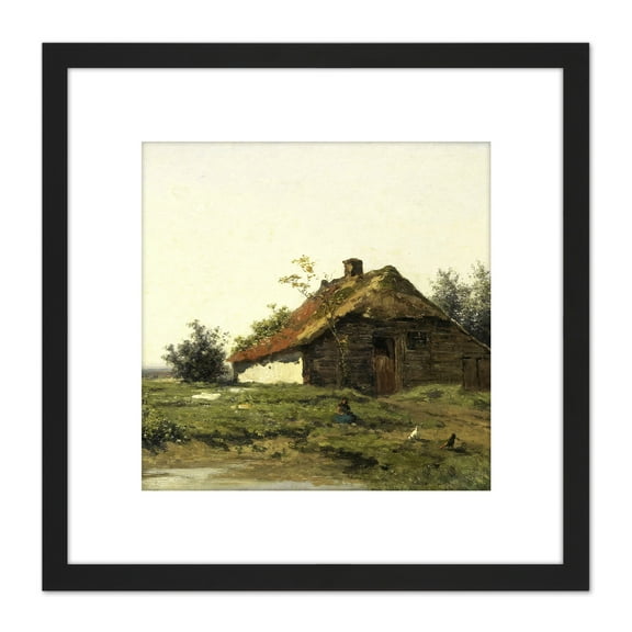 Paul Gabriel Farm In The Open Fields Painting 8X8 Inch Square Wooden Framed Wall Art Print Picture with Mount
