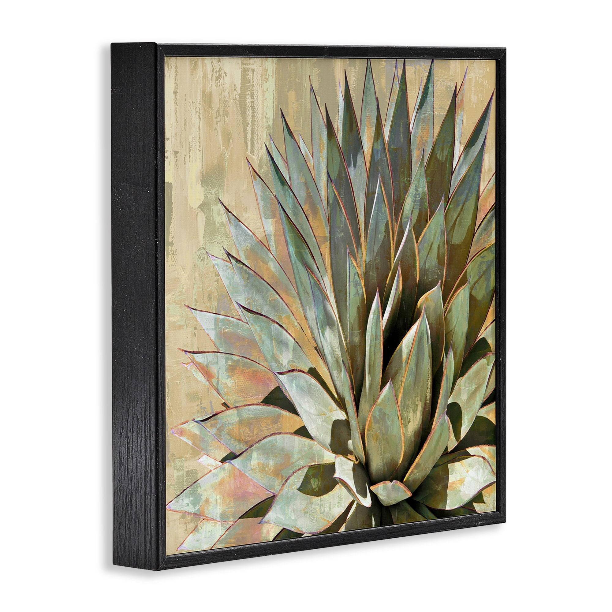 Green Painted Botanical Succulent Agave Leaves Botanical & Floral Framed Art Print Wall Art, 17x17