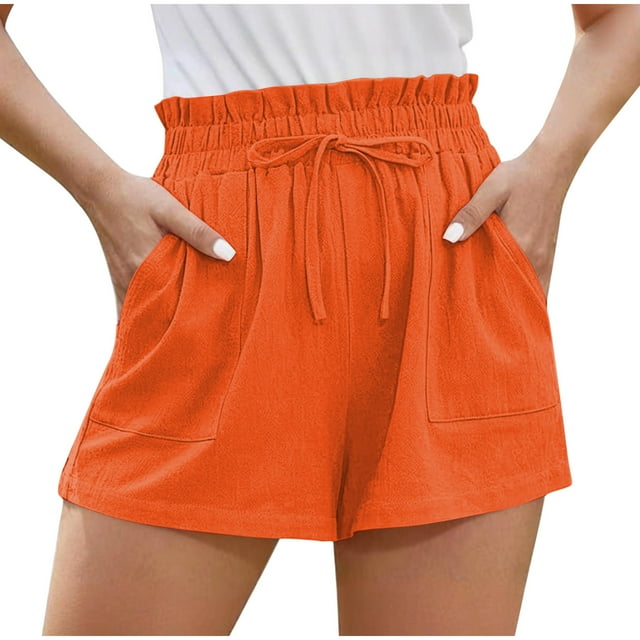 Yanlir Spring Summer Fashion Casual Solid Color Drawstring Outwear Linen Shorts For Women