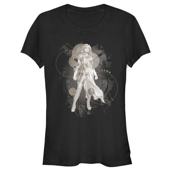Junior's Marvel Eternals Thena Circles  Graphic Tee Black Small