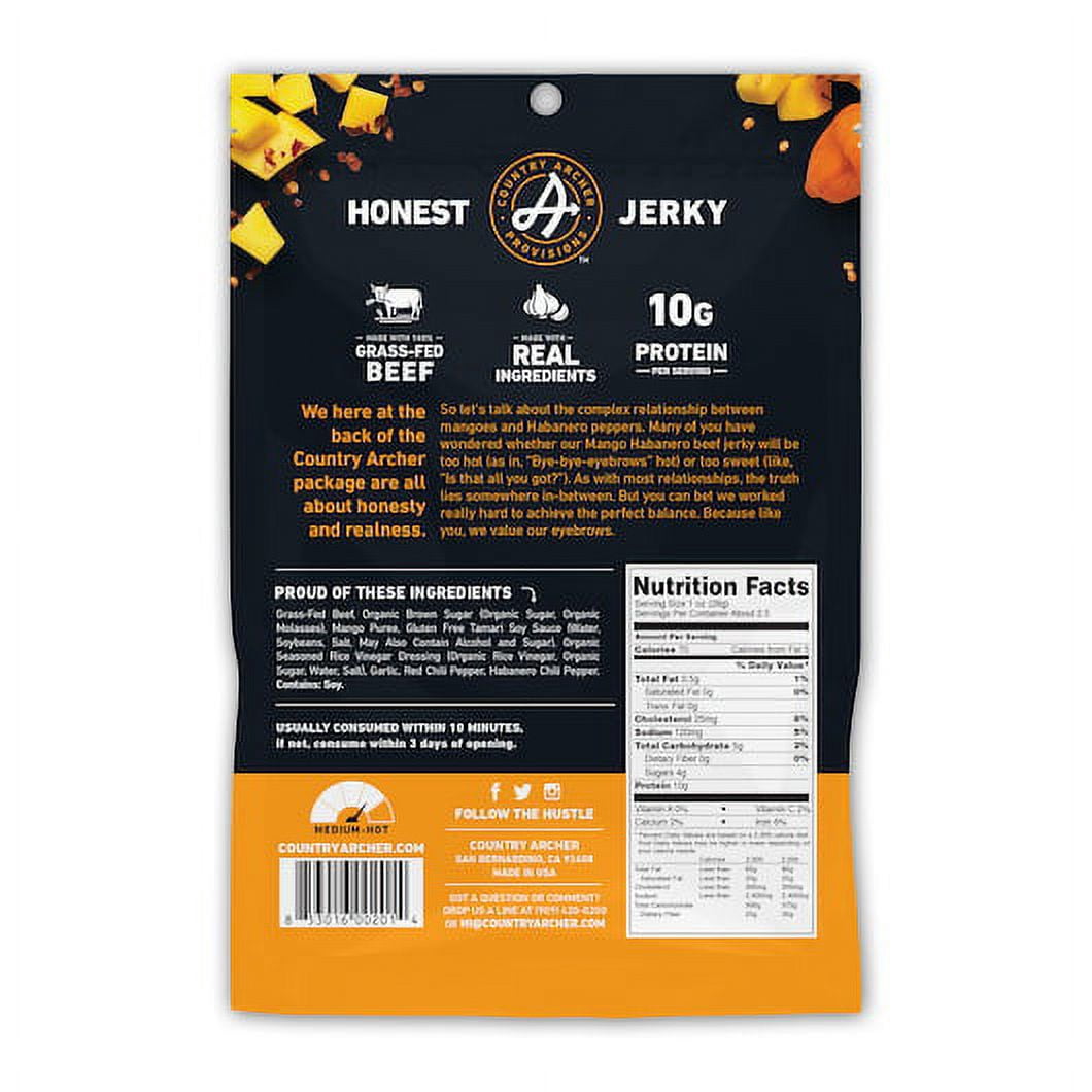 (Price/Case)Country Archer Jerky Co Mango Habanero Jerky, 2.5 Ounces, 12 per case