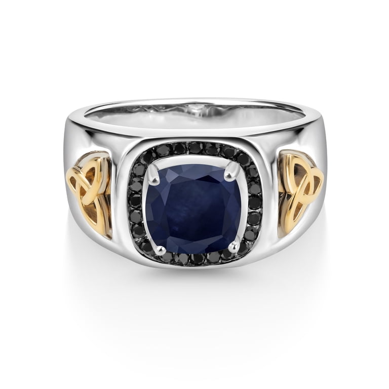 Gem Stone King Men's Black Onyx & Lab Diamond Ring - 925 Silver & 10K Gold, Emerald Cut (Size 7-13)