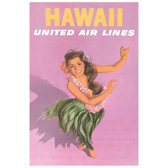 United Airlines - Hawaii - 1950s - Vintage Travel Poster - Version #3 (8x12Inches-US/CANOnly)